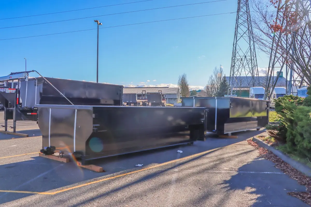 Roll-off dumpster ready for waste disposal at job site for 6 Yard Dumpster Rental in East Windsor